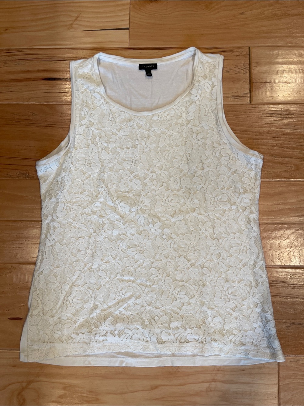 Talbots White Floral Lace Overlay Tank Top
